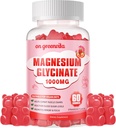 Magnesium Glycinate Gummies 1000mg - Suikervrij Magnesium Kaliumsupplement met Vitamine D, B6, CoQ10 voor Kalm Mood & Slaap Ondersteuning - 60 Aardbei Gummies