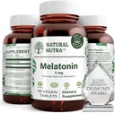 Natuurlijke Nutra Vegan Melatonine 3mg, helpt verbeteren van de gezondheid van het hart, Ondersteunt het immuunsysteem, helpt de gezondheid van de cel en de gezondheid van het hart, bijdragen aan de algehele welzijn, verbeteren van de slaapkwaliteit, Glutenvrij, 60 tabletten