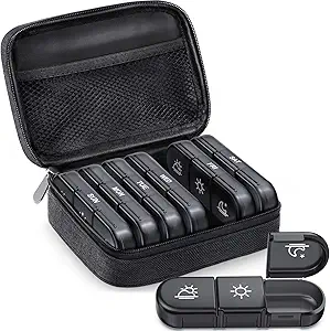 ZIKEE Large Weekly Pill Case Organizer 3 fois par jour, Portable Light Proof Canvas Sac Pill Box 7 Day pour protéger votre vie privée et de magasin médicaments, vitamine, huile de poisson, supplément (noir)