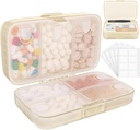 FYY Weekly Pill Organizer with Labels,8 Compartiments Travel Daily Pill Case Etanche à l'humidité Grande boîte à pilules pour tenir les vitamines, huile de poisson, suppléments, swab de coton et bandages-Beige