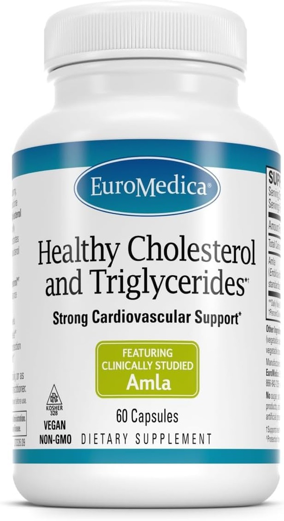 Euromedica Cholestérol et Triglycérides en bonne santé - 60 capsules - Amla cliniquement étudiée - Soutient des niveaux de HDL et de triglycérides en bonne santé - Non-OGM, Vegan, Kosher - 30 portions