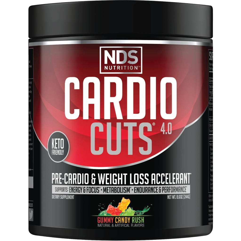NDS Nutrition 4.0 Supplément de préentraînement - Formule avancée de perte de poids et précardio avec L-Carnitine, CLA, MCT, L-Glutamine et huile de carthame - Gummy Rush (40 portions)
