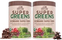 LAND LANDBOUW Super Greens Chocolade smaak, 50 Biologische Super Foods, USDA Biologische Drink Mix, Fruit, Groenten, Super Greens, Paddenstoelen & Probiotica, Ondersteunt Energie, 40 Servers, 10.6 Oz, 2 Pack