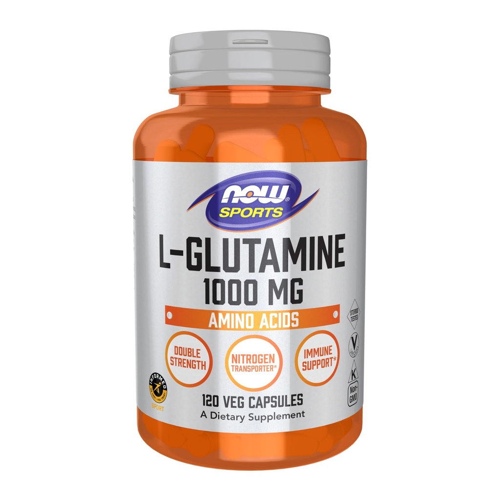 NOW Foods Sports Nutrition, L-Glutamine, Dubbele sterkte 1000 mg, Aminozuur, 120 Veg Capsules