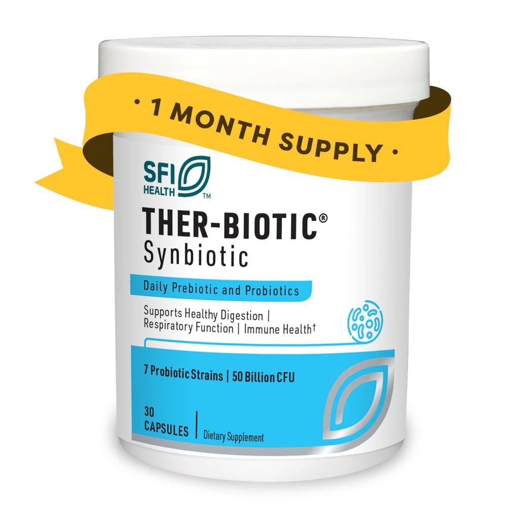 Klaire Labs SFI Health Ther-Biotic Synbiotic Prebiotics & Probiotics for Women & Men - Daily Probiotic with Low FODMAP Prebiotic - Gut, Immuun, Respiratory & Dispatible Health Support (30 Capsules)