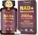 Supplément NAD, NAD liposomique + Supplément avec Resveratrol, Supplément de resveratrol NAD - Boost NAD+ pour la défense du vieillissement, énergie, focus - Capsules ultra-oxydantes,91
