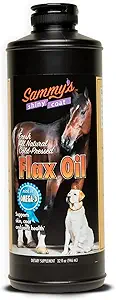 Sammy'sTM Shiny Coat L'huile de lin - 100% pure, huile de lin naturel, pressé à froid, excellente source d'oméga-3 pour votre ami de fourrure, pour peau plus saine et manteau de vos chiens, chats, autres animaux - 32 Oz