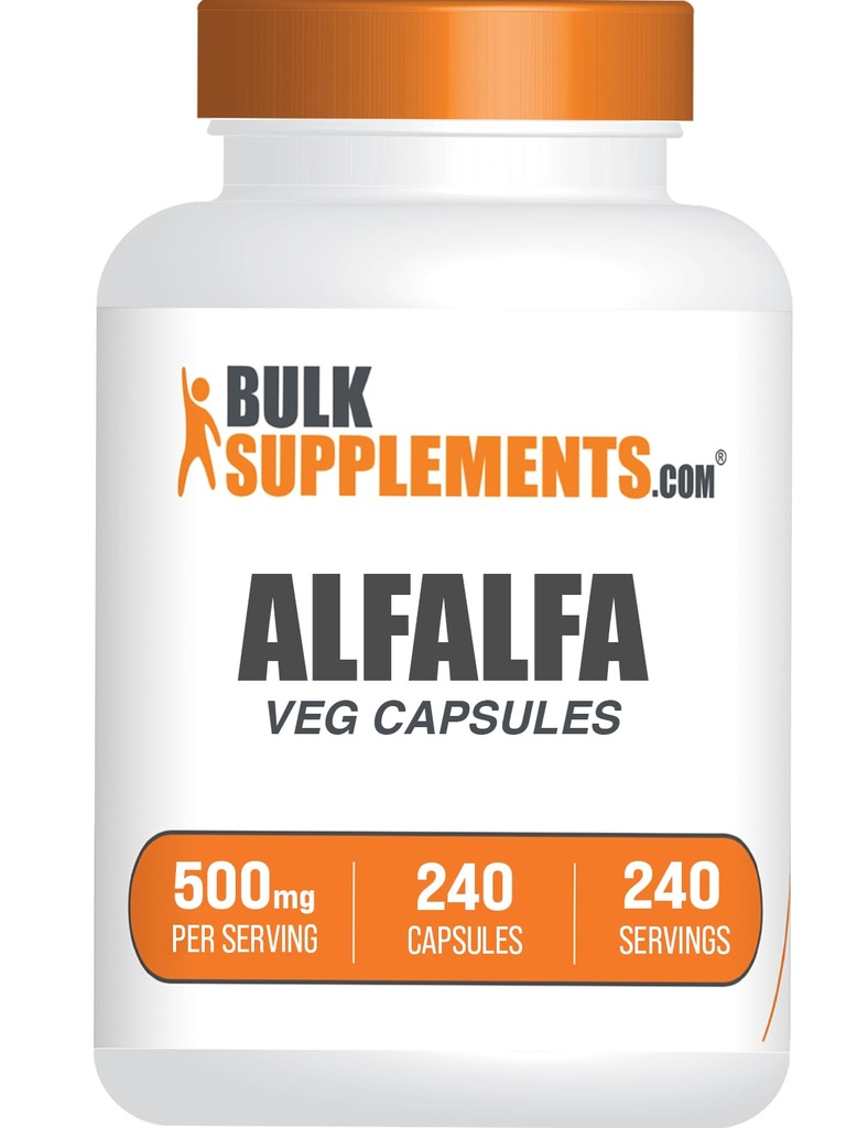 BulkSupplements.com Capsules d'extrait d'alfalfa - Supplément d'alfalfa, Supplément de superalimentation vert, Capsules d'alfalfa - Sans gluten, 1 Capsule par portion, 240 Capsules de Veg (Pack of 1)