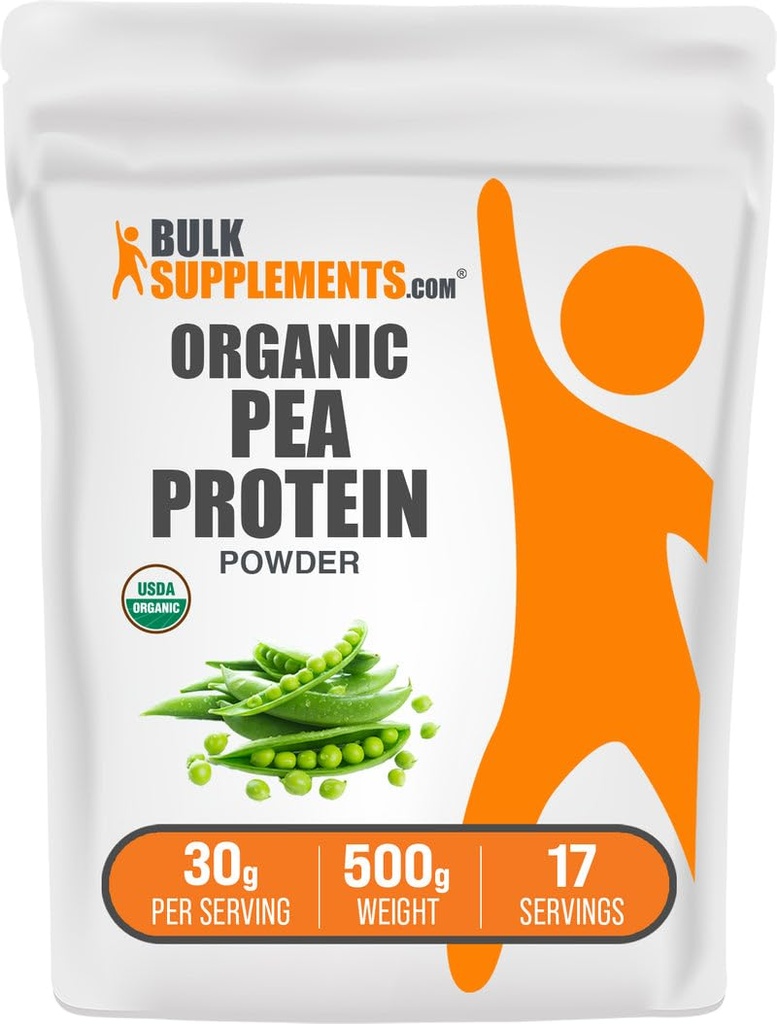 BulkSupplements.com Poudre de protéines de pois organiques - Poudre de protéines végétales et végétales - Sans aromatisants et sans gluten, 30g par portion, 500g (1,1 lb) (paquet de 1)