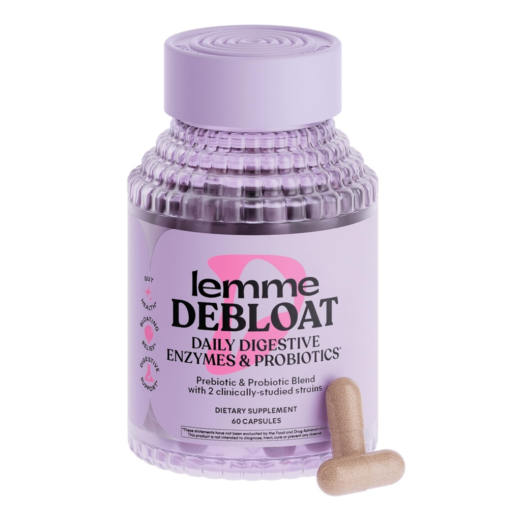 Lemme Debloat 3-in-1 Prebiotische, Probiotische en Digestieve Enzyme Capsules for Bloating & Gas Relief - 2 Klinisch bestudeerde Probiotica w/5 Digestieve Enzymes to Improve Digestie, Women & Men, (60 Tel.)