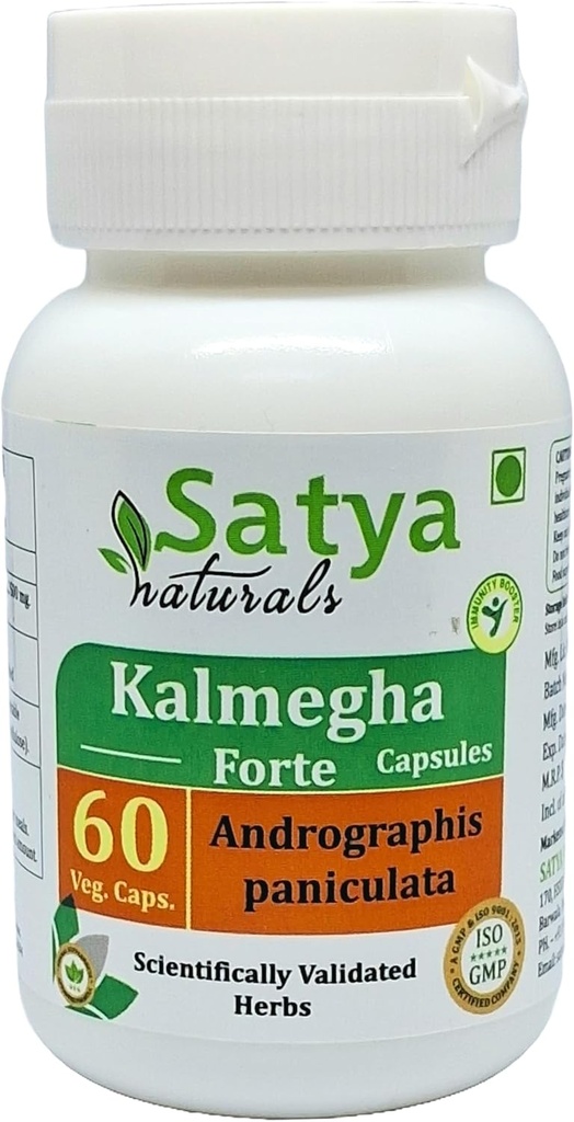 Kalmegha Forte Capsules 500 mg. 60 Veg. Capsules Kalmegha (Andrographis Paniculata) Extract Capsules for Men and Women 