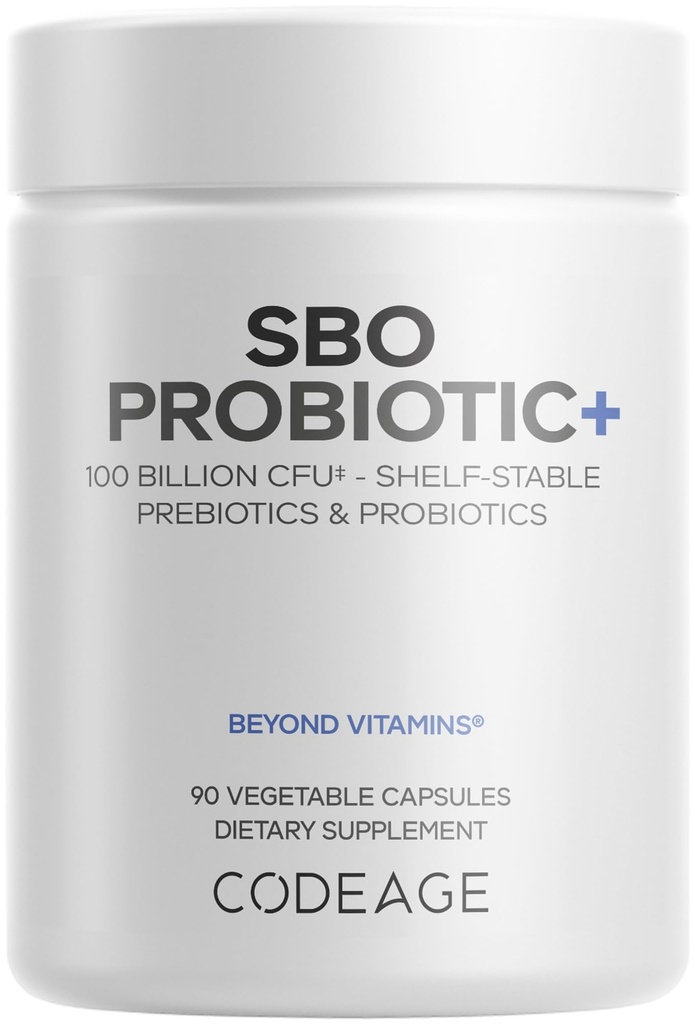 Codeage SBO Probiotiques, 100 milliards d'UFC par portion, mélange d'organismes à base de sol multisouche et mélange botanique fermenté biologique, plateau-stable, 90 capsules