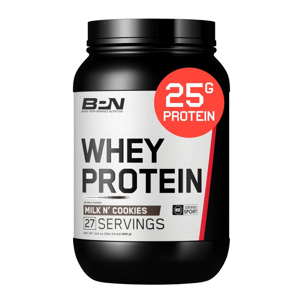 BARE PERFORMANCE NUTRIITION, BPN Whey Protein + Casein Protein poudre mélange, lait N' Cookies, 25g de protéines par portion soutient la récupération musculaire maigre, 27 portions, tiers testé