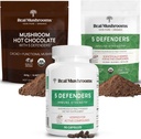 Real Paddestoelen Hot Chocolate Mix (15srv), 5 Verdedigers Extract Poeder (45srv), & 5 Verdedigers Supplementen (90ct) Bundel om Immuniteit en algemeen welzijn te ondersteunen - Glutenvrij, niet-GGO, Veganistisch