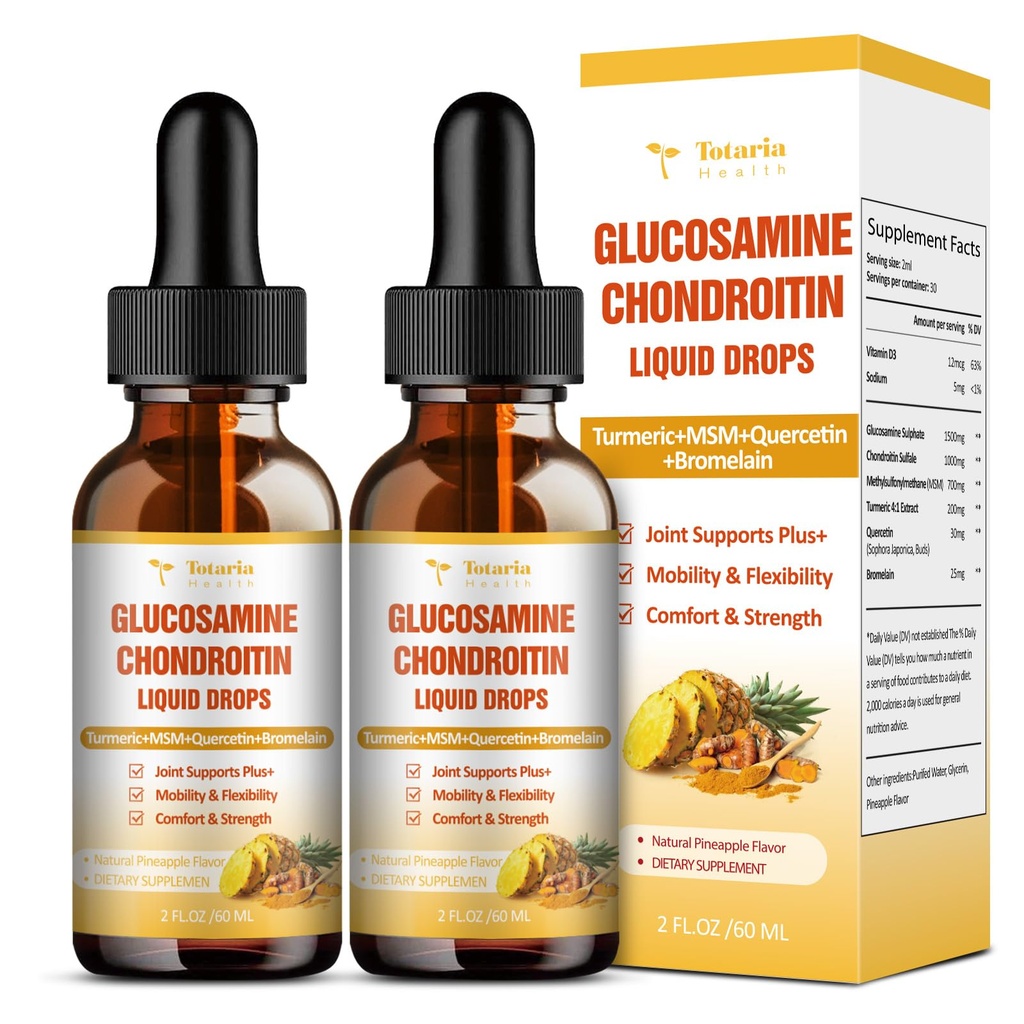 (2 Packs) Glucosamine Chondroitin MSM Ondersteuning Joint Health - Chondroitin Sulfate Supplement Kurkuma, Quercetin, Bromelain, MSM Olie