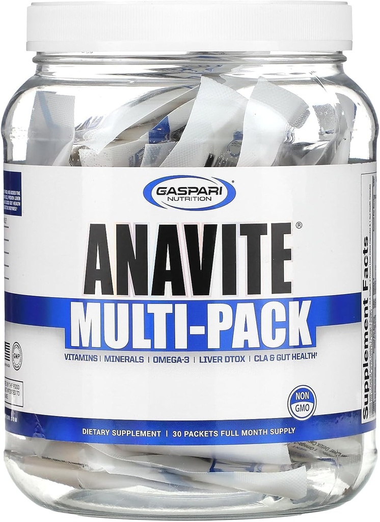 Gaspari Nutrition Anavite, Full Spectrum Multi-Vitamin Packs, Anavite Multivitamines, CLA, Omega 3s, Bewezen Gut, en Bewezen Lever Detox, Alles in 1 (30 Serves, 5 in 1 Multivitamine Pack)