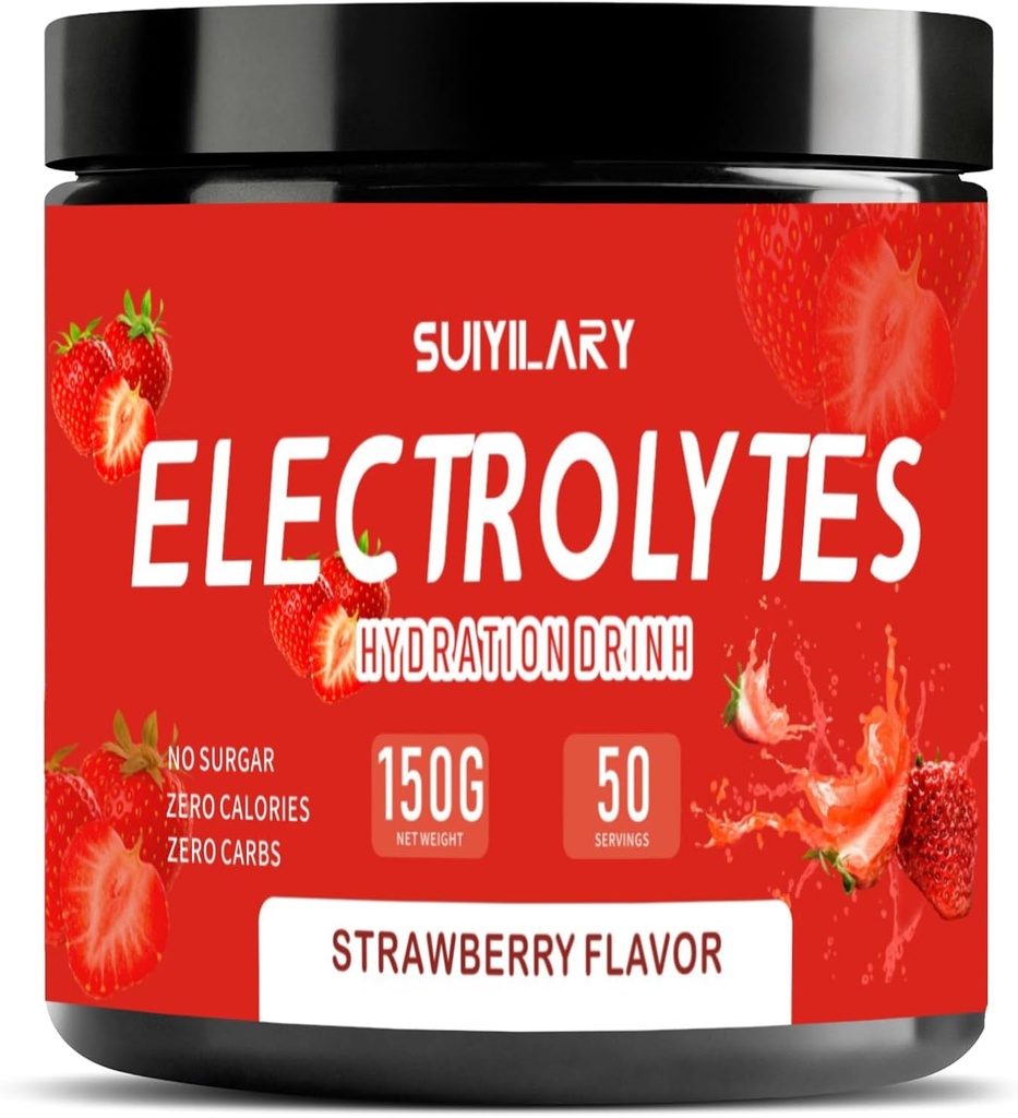 Elektrolyten Poeder Geen Suiker Geen Carbs, Keto Dagelijks Electrolyte Drink Mix, Kalium en Zout Hydratatie Poeder Elektrolyten Zero Calorie Suiker Vrij Electrolyte Poeder, Aardbei 50 Servers