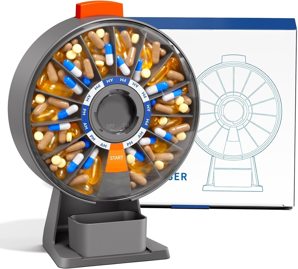 Odaro Large Pill Dispenser, Wekelijkse pil Organisator 7 Dag Am Pm / 14 Dag pil Box, Dagelijkse Geneeskunde pil Organisator met Wall-Mounted of Standing gebruik voor vitamine, Supplement, Geneeskunde - grijs