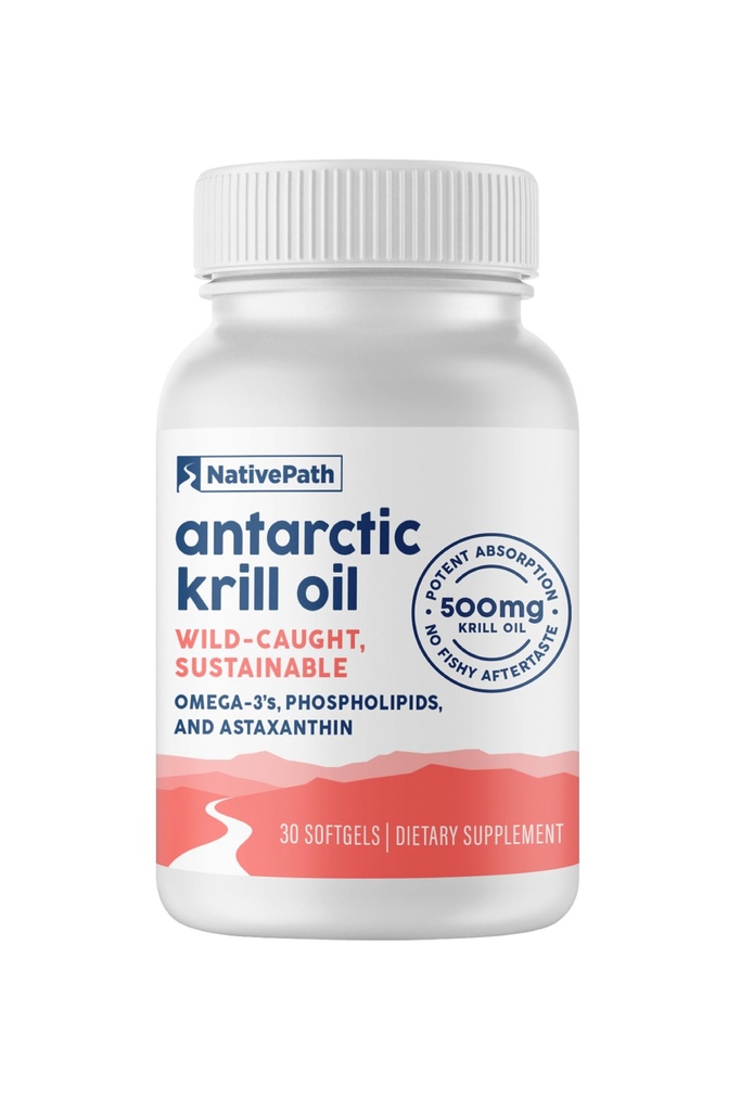 NativePath Wild-Caught Antarctic Krill Oil 500mg - Premium Astaxanthine 200mcg Phospholipid-Bound Omega-3 EPA DHA - Pure Formula GMP Certified Third Party Tested - 30 Softgels