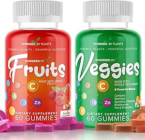 Fruit en groenten Gummies voor volwassenen - Natuurlijke Superfood met vitamines, mineralen, & antioxidanten - Fruit en groenten supplement - Aangedreven door planten, Pack van 2, 60 Gummies Elke, 30-dagen levering