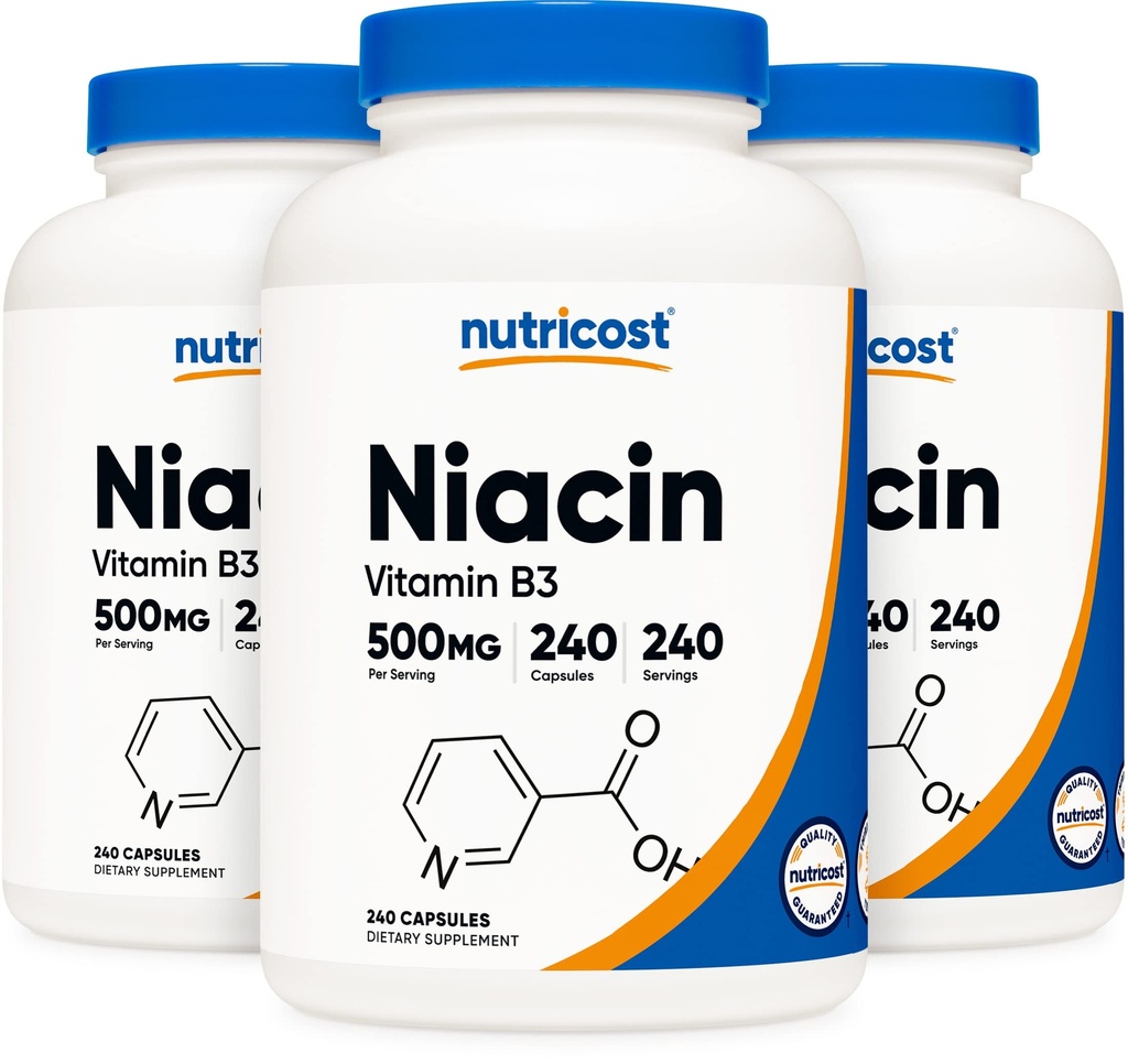 Nutricost Niacin (Vitamine B3) 500 mg, 240 capsules (3 flessen) - Niacin Flush