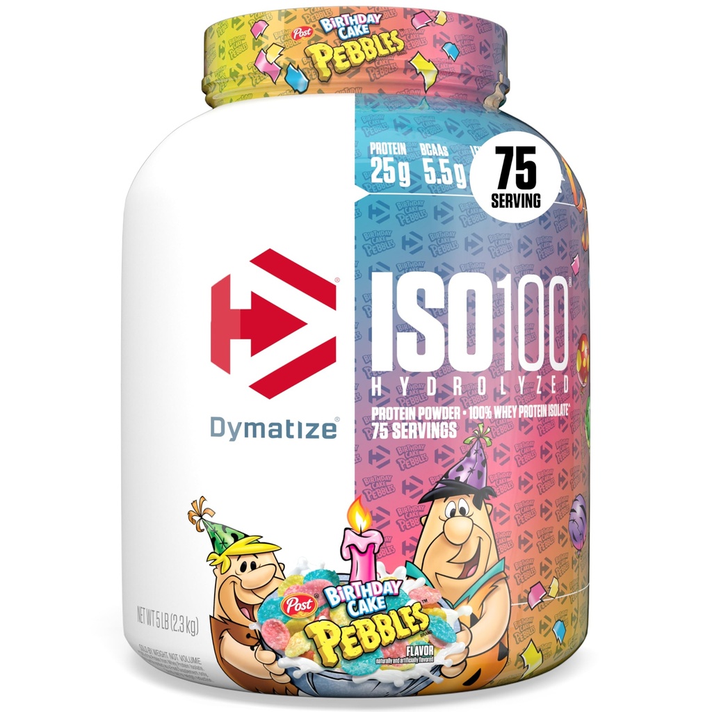 Dymatize ISO100 Wei Proteïnepoeder Isolaat, Verjaardagstaart, 25g eiwit, 5 pond, 5.5g BCAA's, minder dan 120 Cal., Glutenvrij, 1g vet, 1g suiker, 2g carb (75 porties)