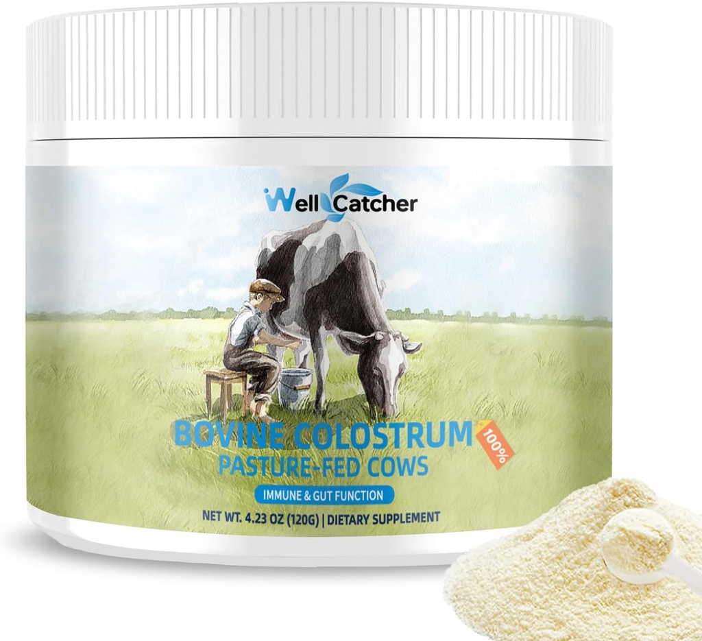 Gras Fed Bovine Colostrum Powder for Humans - Natural High IgG Colostrum Supplement voor kinderen Volwassenen met Immune Gut Hair Skin Support Eenvoudig te mengen 60 Servers