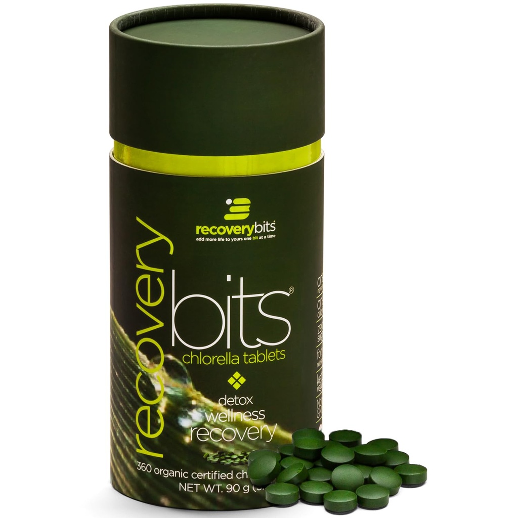 RECOVERYbits - Organic Chlorella Tablets - Plant-Based Algen Superfood - Chlorofyl - Cracked Cell Wall - Energy - Immune System - Detox - Keto - Vegan - Non-GMO - Small Canister - 360 Tablets