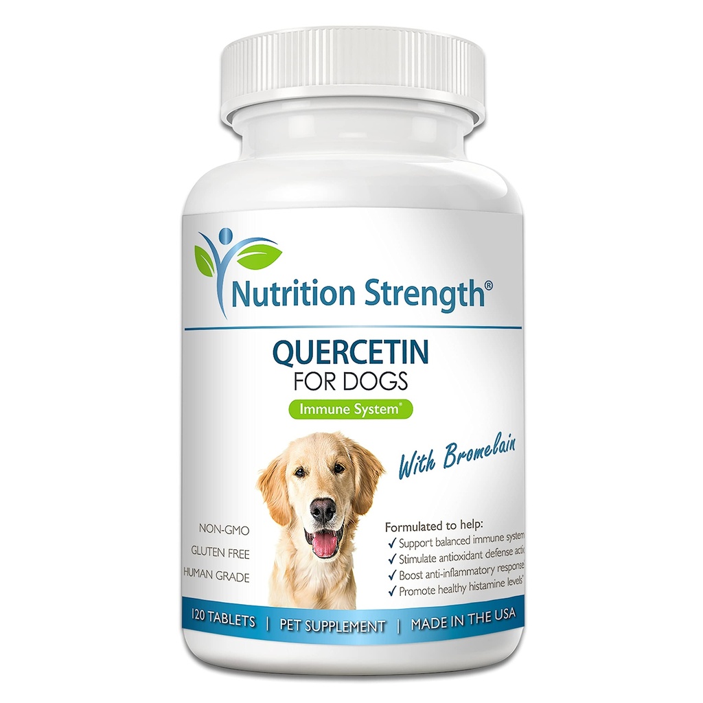 Quercetin pour les chiens avec Bromelain pour soutenir le système immunitaire équilibré, promouvoir le soulagement inflammatoire et l'activité antioxydante, Quercetin pour les allergies pour chiens, 120 comprimés à croquer