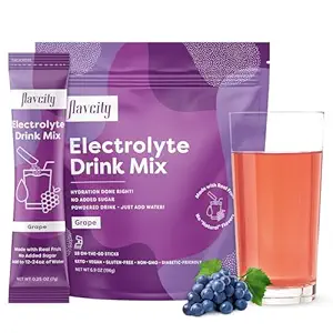 FlavCity Grape Electrolytes Drink Mix, 28 On-The-Go Stick Packs - Gezonde Elektrolyten Poeder Paketten Gemaakt met Real Fruit - Keto Gepoederde Drank met Geen Toegevoegde Suiker, Glutenvrije
