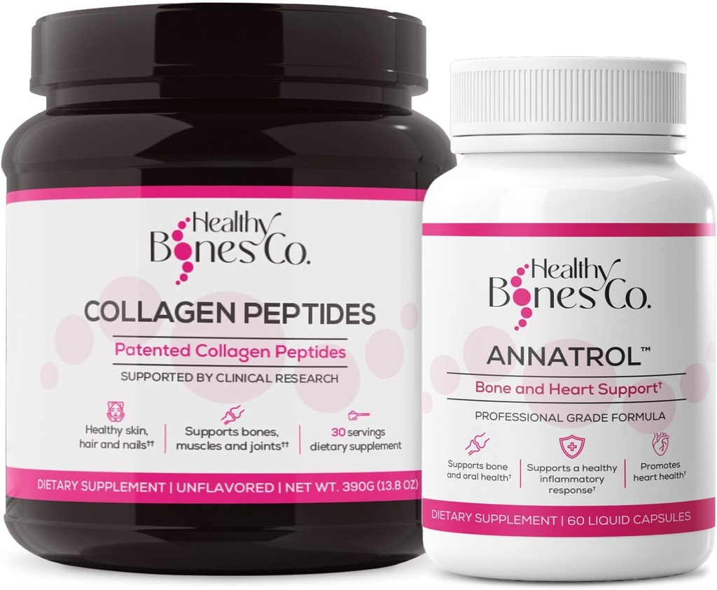 Annatrol Bone Support & FORTIBONE Collagen Peptides w/FORTIGEL, VERISOL - Complete Bone, Joint, Skin, Hair, Nails & Metabole Support (Tub, 390g)