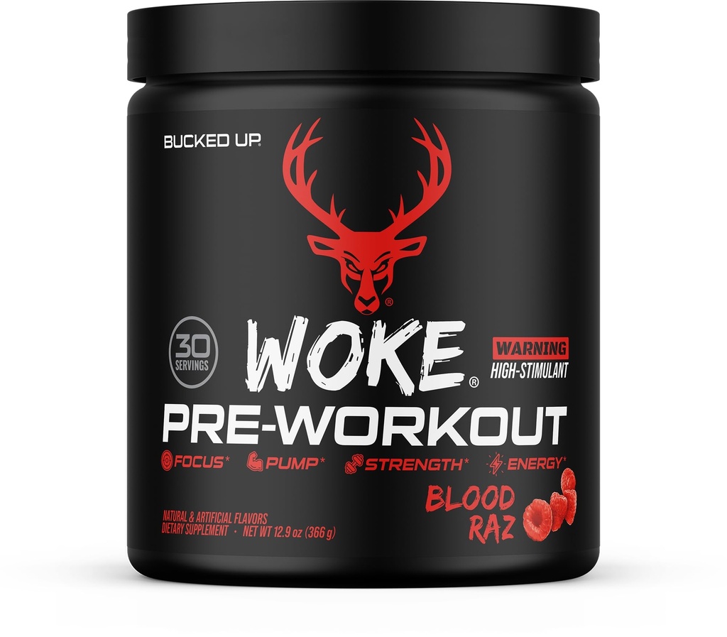 Enroulé - Woke - HIGH STIM Pre Workout - Meilleure dégustation - Focus Nootropic, pompe, force et croissance, 30 portions (Blood Raz)