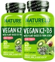 NATURELO Vitamine D3 K2 - Vegan K2+D3 met plantaardige D3 van Lichen - Natural D3 Supplement voor Immune System, Bone Support, Hartgezondheid - Whole Food - Non-GMO - Glutenvrij, 60 Capsules (pakket van 2)