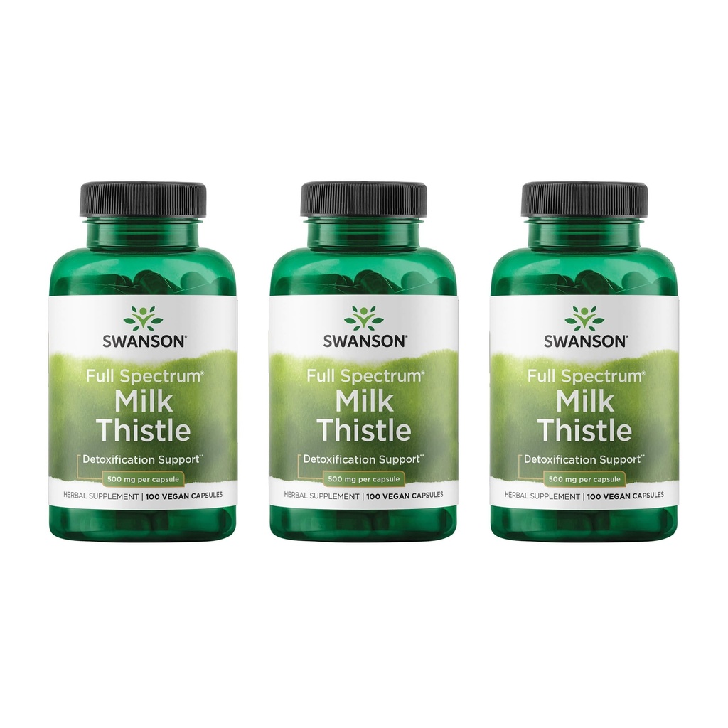 Thistle de lait de Swanson - Supplément de soutien du foie à base de plantes - Formule naturelle aidant à maintenir la santé et le bien-être - (100 capsules, 500mg chacune) 3 Pack