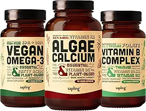 Algen Calcium & Vegan Omega 3 & Vitamine B Complex B-bundel - Calciumsupplement van rode algen, plantaardige DHA & EPA vetzuren, essentiële B-vitaminen