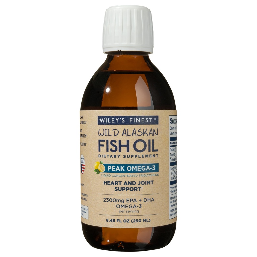 Wiley's Finest Wild Alaska Fish Oil Peak Omega-3 Liquid Supplement - 2300mg EPA en DHA Omega-3s - Lemon Flavor - 8,45 Oz (50 Servers)