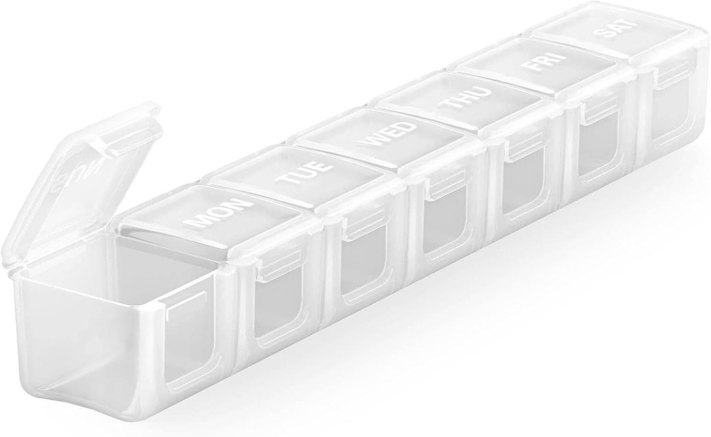 Sukuos Extra Large Weekly pil Organizer, 7 dagen dagelijkse pil doos geval Artritis Vriendelijke, Silkscreen Gedrukte geneeskunde Container met duidelijke deksel voor vitaminen, vis oliën of supplementen (White)