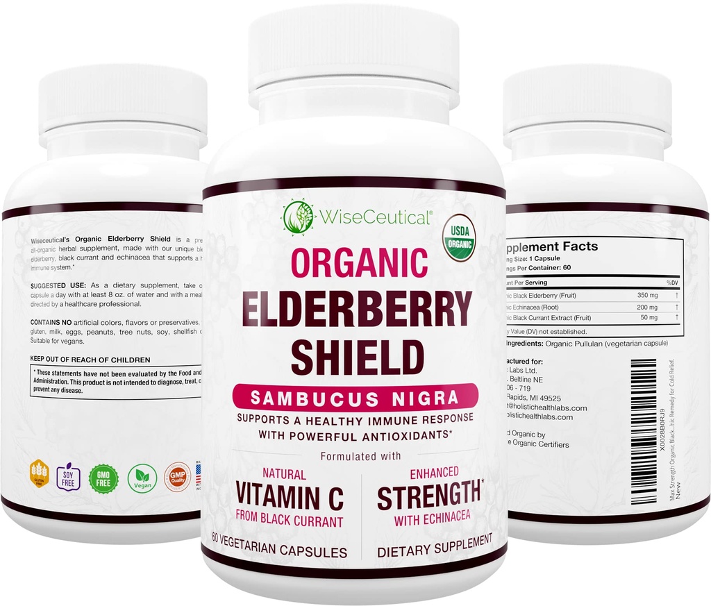 Max Sterkte USDA Biologische Zwarte Vlierbes, Zwarte bessen Extract & Echinacea 