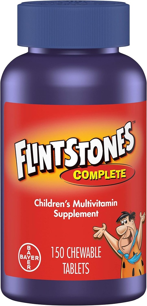 Flintstenen Kauwbare Kids Vitaminen, Complete Multivitamine voor kinderen en peuters met ijzer, Calcium, Vitamine C, Vitamine D & meer, 150ct