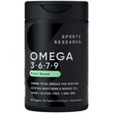 Sports Research® Vegan Omega 3-6-7-9 - 1200 mg d'acides gras oméga multi-spectrum, formule certifiée non-OGM avec l'huile d'épine de mer et de bore - 90 softgels veggie