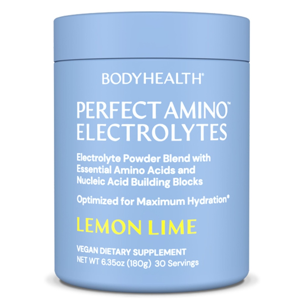 BodyHealth PerfectAmino Poudre d'électrolyte Pas de sucre, Hydratation à jeun Keto Zero Sucre Electrolytes Boisson Mélange avec Trace Minerals - Citron Lime - 30 portions