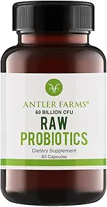 Antler Farms - Rauwe Probiotica voor de spijsvertering van de gezondheid 60 miljard CFU, 60 capsules - Prebiotica & probiotica met digestieve enzymen, 100% Vegan, niet-GMO, Houdbaarheid voor vrouwen & mannen