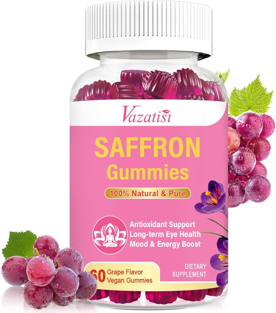 Natural Saffron Gummies - Suikervrije Saffron Supplement met Saffron Extract 100 mg, Magnesium, GABA, Rhodiola - Mood 