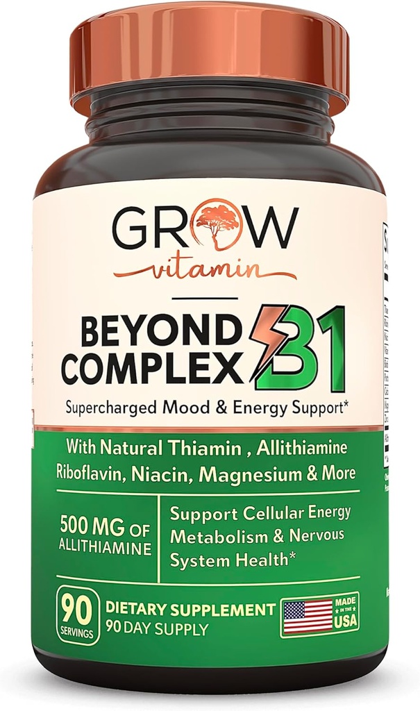 te groeien vitamine voorbij B1 Complex - Allithamine natuurlijke vitamine B1 Supplement met essentiële B-vitaminen, thiamine, Niacin, Biotine, Magnesium & More - Ondersteunt energie, Mood & Nervus System - 90 capsules
