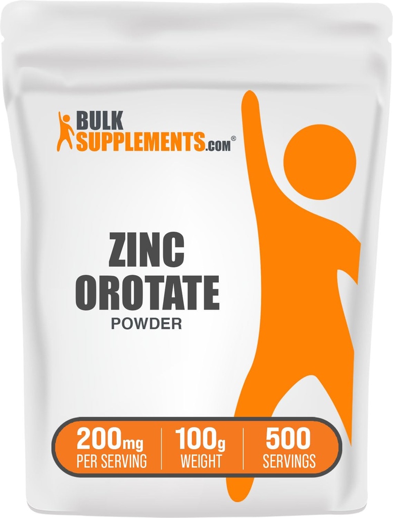 BulkSupplements.com Zink Orotaat Poeder - Zink Mineralen Supplement, voor Immune Ondersteuning - Glutenvrij, 200mg per portie, 100g (3,5 oz) (pakket van 1)