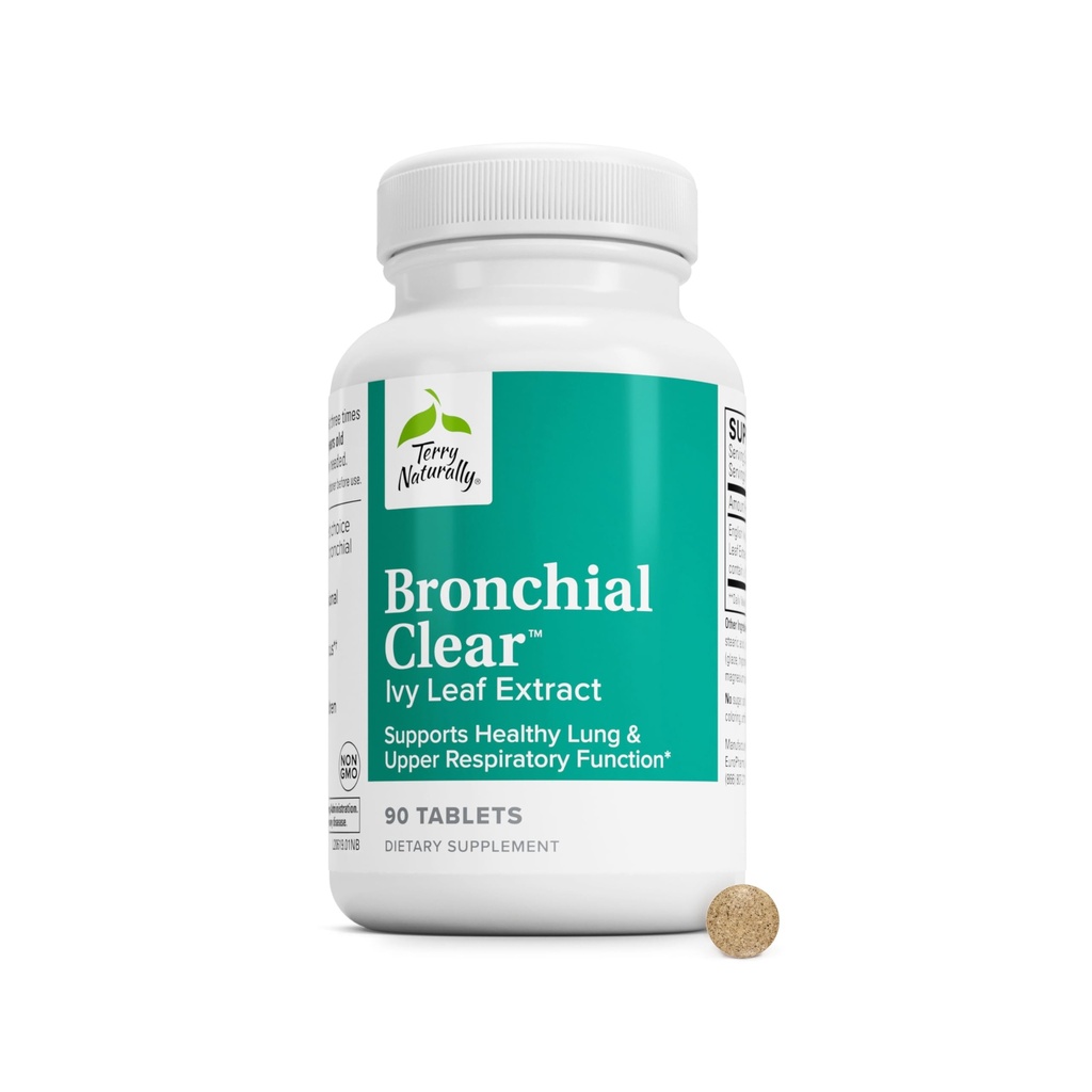 Terry Naturally Bronchial Clear - 90 tabletten - verzachtende long en bovenste ademfunctie Ondersteuningssupplement, niet-droge, niet-Jittery - niet-GMO, Glutenvrije - 90 porties