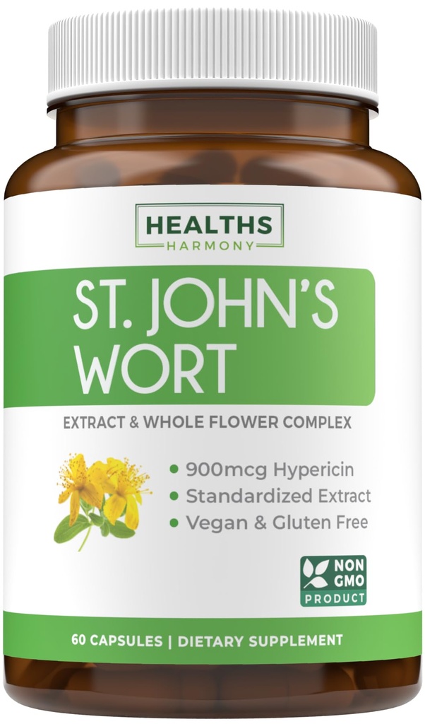 Sint-Janskruidcapsules - Krachtig en krachtig Sint-Janskruidextract en heel kruidencomplex Gestandaardiseerd tot 900 mcg Hypericine voor Balancing Daily Mood Support - Veganant Non-GMO & Lab Verified (60 Caps)