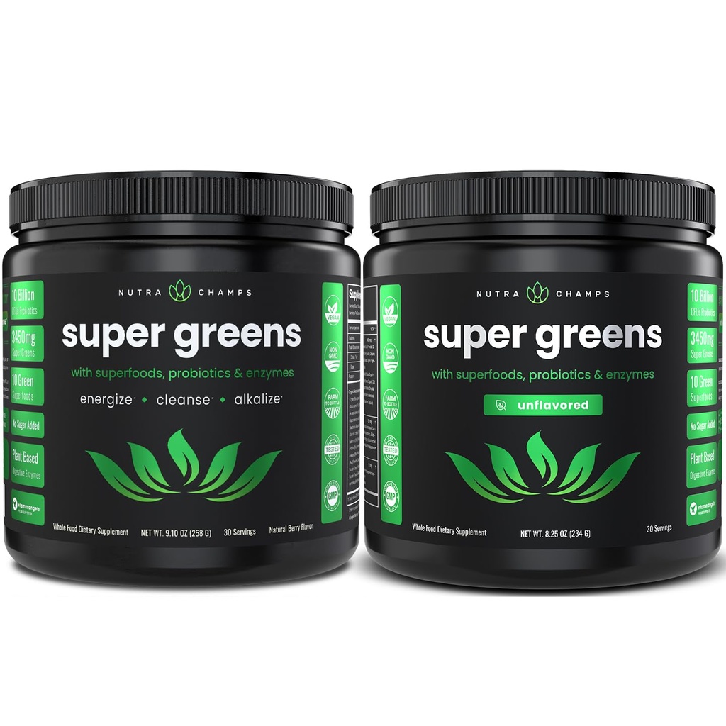 NutraChamps Super Greens Berry & Super Greens Unflavored Bundle - 2 maand aanbod