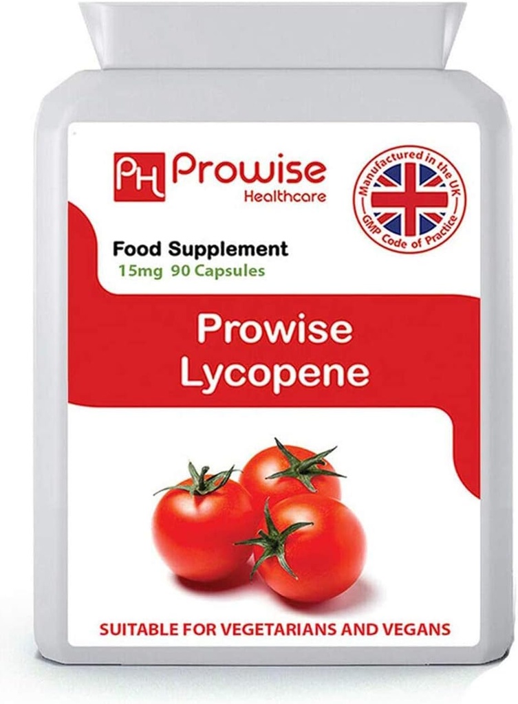 Lycopène 10% Perle 15mg 90 Capsules - UK Fabricant : GMP Normes de Prowise Healthcare - Convient aux végétariens et aux végétaliens