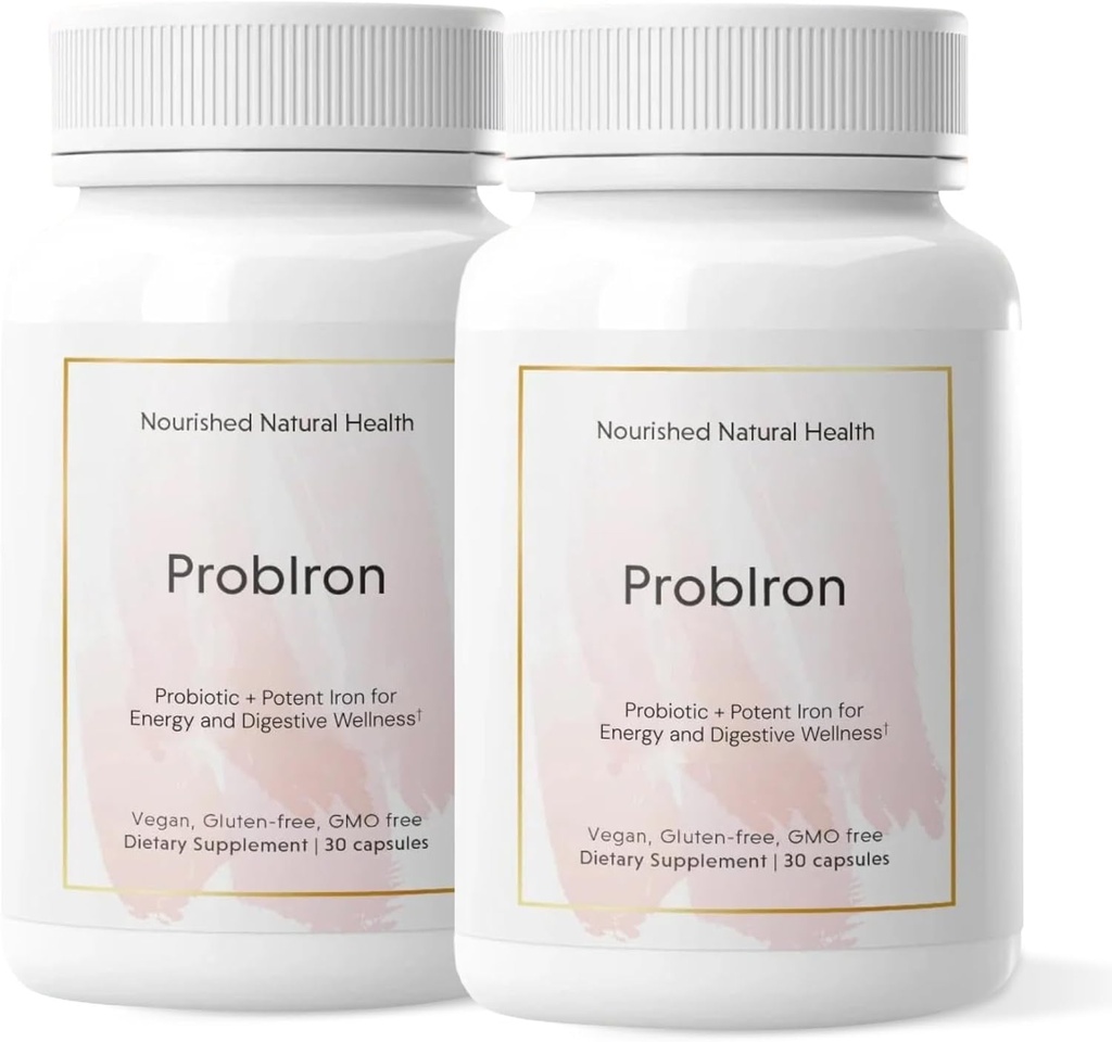 Gevoede natuurlijke gezondheid Probron - Vrouwen Probiotica + IJzer Supplement Gebost met vitamine C en koper - Vegan formule voor energie en spijsvertering Wellness - 60 capsules